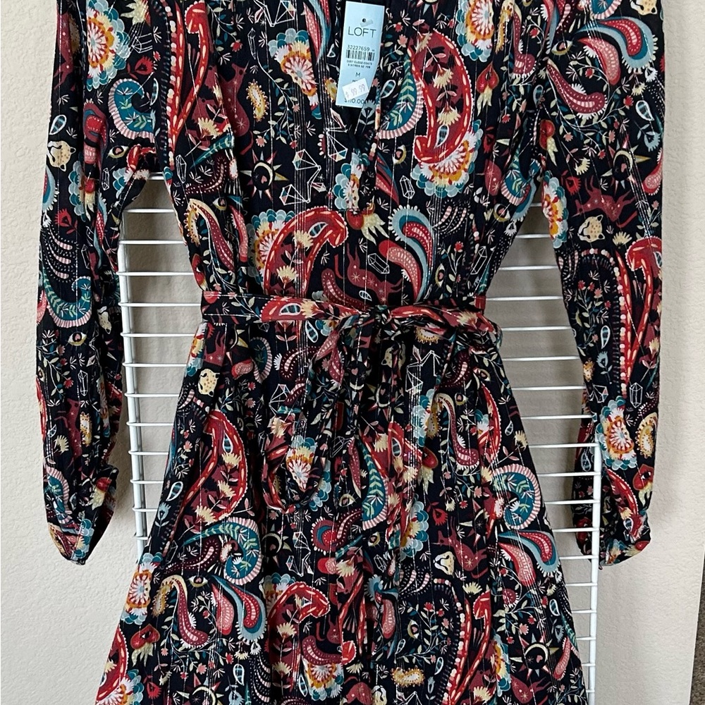 LOFT Black Pink Long Sleeve Sundress